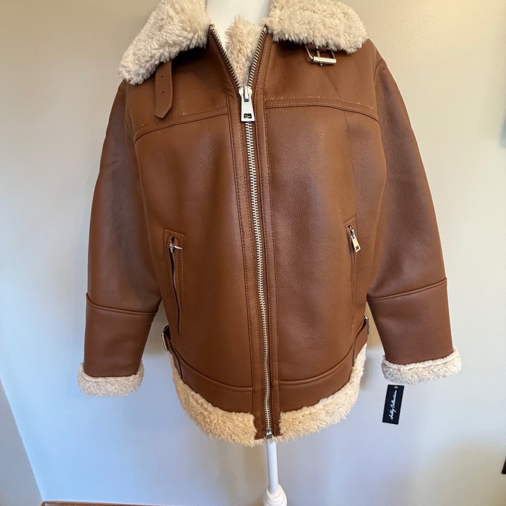 Women's Faux Shearling Collar Aviator Jacket